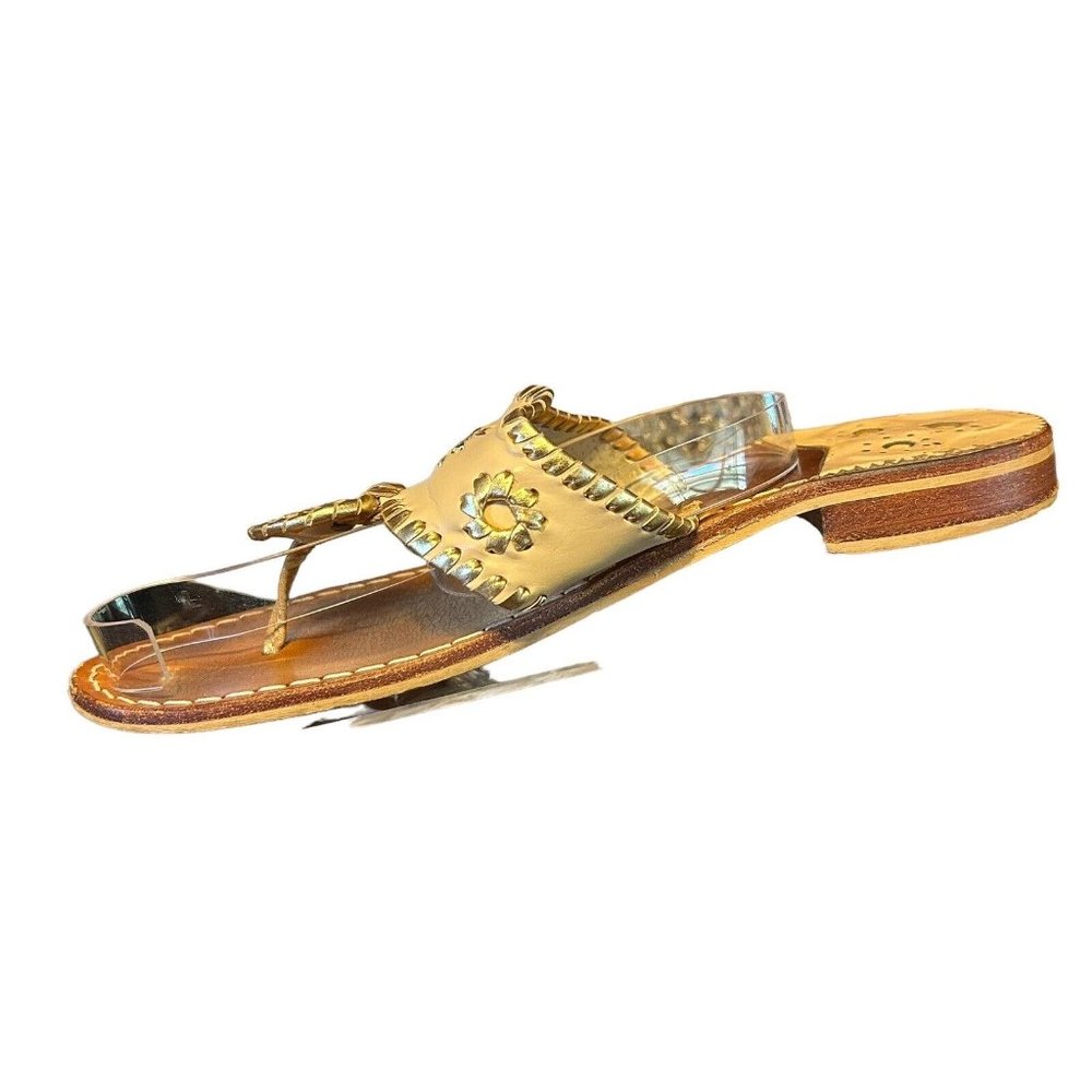 Jack Rogers Jacks II Beige/Gold Leather Flat Thong Sandal Shoes Womens 10 Casual - Picture 3 of 15